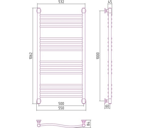 Полотенцесушитель Сунержа Флюид+ 1000x500 00-0222-1050