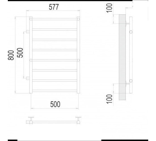 Полотенцесушитель TERMINUS Аврора П8 500x800 9005 матовый, боковое подключение 50