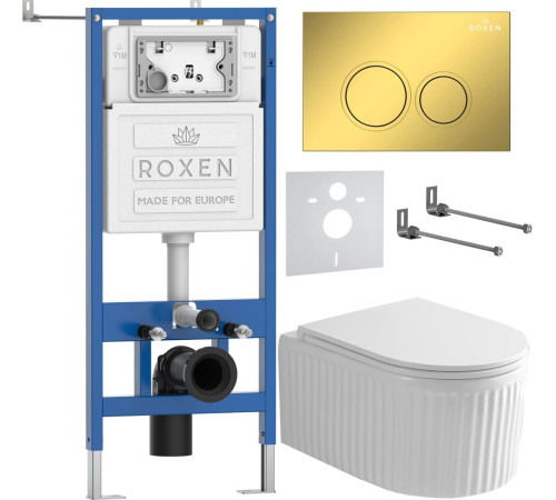 Унитаз подвесной Roxen Royal Matt в комплекте с инсталляцией StounFix Dual Fresh 6 в 1 968254 кнопка: золото