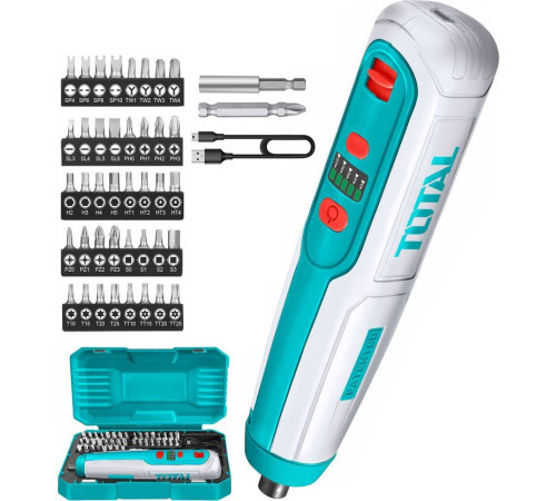 Электроотвертка Total TSDLI0403 с АКБ, набор оснастки