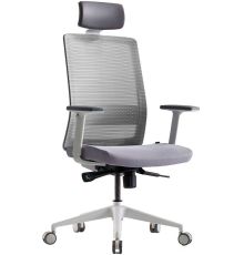 Офисное кресло Bestuhl S30 White Pl с подголовником и рег. подлокотником черная сетка/серая ткань