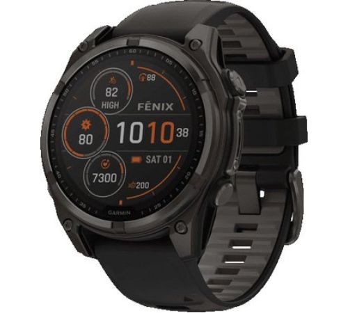Умные часы Garmin Fenix 8 Solar, Sapphire 47мм титановый угольно-серый DLC с черным ремешком
