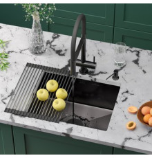 Кухонная мойка Roxen Uno 560210-54B-V графит/текстурная PVD покрытие с ролл-матом и дозатором