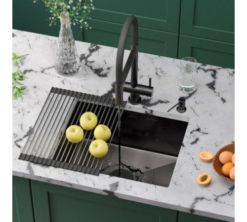 Кухонная мойка Roxen Uno 560210-54B-V графит/текстурная PVD покрытие с ролл-матом и дозатором
