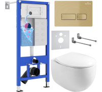 Унитаз подвесной Roxen Egg в комплекте с инсталляцией StounFix Dual Fresh 6 в 1 968085 кнопка: брашированное золото