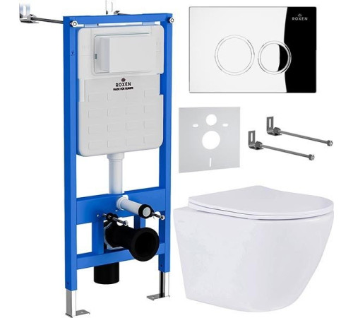 Унитаз подвесной Roxen Antares One Rimless 6 в 1 StounFix Dual Fresh 508565 кнопка: хром