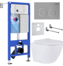 Унитаз подвесной Roxen Antares One Rimless 6 в 1 StounFix Dual Fresh 557682 кнопка: матовая