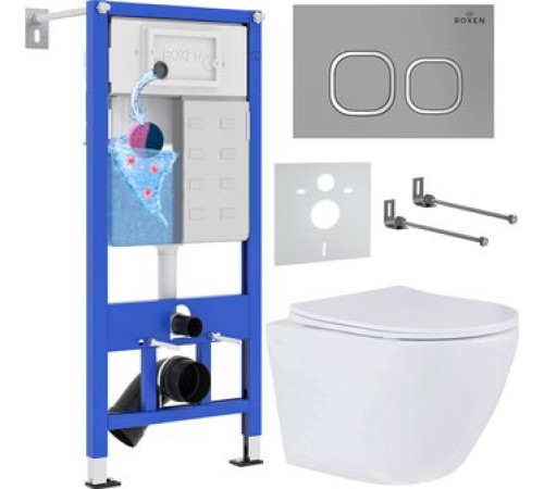 Унитаз подвесной Roxen Antares One Rimless 6 в 1 StounFix Dual Fresh 557682 кнопка: матовая