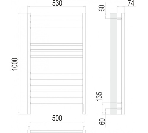Полотенцесушитель TERMINUS Сицилия П12 500x1000 RAL 9005 черный матовый
