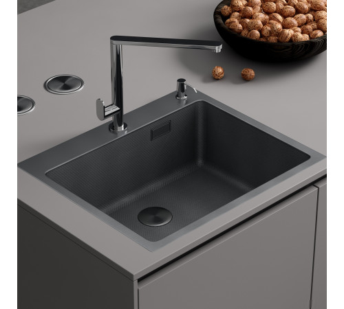 Кухонная мойка Roxen Snake 560220-60-BS PVD графит/текстурная поверхность с коландером и дозатором