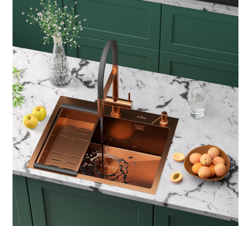 Кухонная мойка Roxen Simple 560220-60BR-V бронза/текстурная PVD покрытие с коландером и дозатором