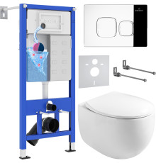 Унитаз подвесной Roxen Egg в комплекте с инсталляцией StounFix Dual Fresh 6 в 1 964100 кнопка: хром глянец