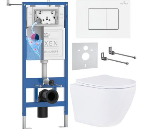 Унитаз подвесной Roxen Antares в комплекте с инсталляцией StounFix Dual Fresh 6 в 1 868638 кнопка: брашированное золото матовая