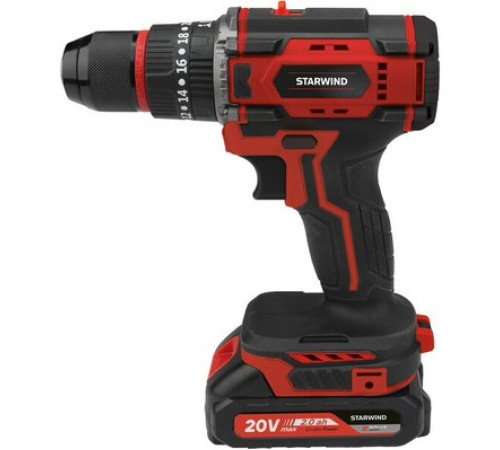 Ударная дрель-шуруповерт StarWind CD20-2.0/2.0HS1 с 2-мя АКБ, кейс