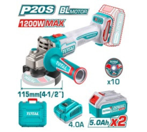 Угловая шлифмашина Total TAGLI2211532 с 2-мя АКБ, кейс