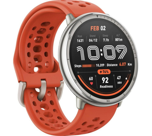 Умные часы Amazfit Active 2 серебристый, с оранжевым силиконовым ремешком