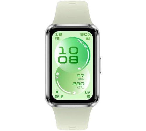 Фитнес-браслет Huawei Band 11 серебристый алюминиевый корпус, с зеленым силиконовым ремешком, международная версия