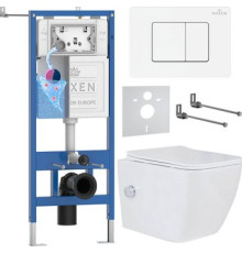 Унитаз подвесной Roxen Cube Tornado Bidet в комплекте с инсталляцией StounFix Dual Fresh 6 в 1 868531 кнопка: белый глянцевая