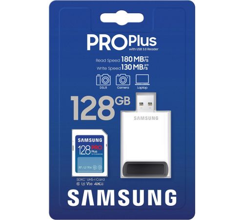 Карта памяти Samsung PRO Plus 2023 SDXC 128GB с кардридером