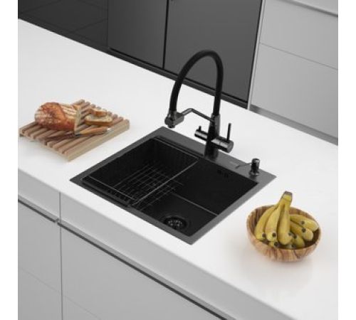 Кухонная мойка ARFEKA ECO AR мойка 500*500, коландер F, дозатор BLACK DECOR