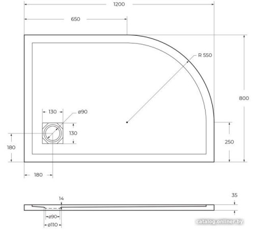 Душевой поддон BelBagno TRAY-MR-UNO-RH-120/80-550-35-W-R 120x80