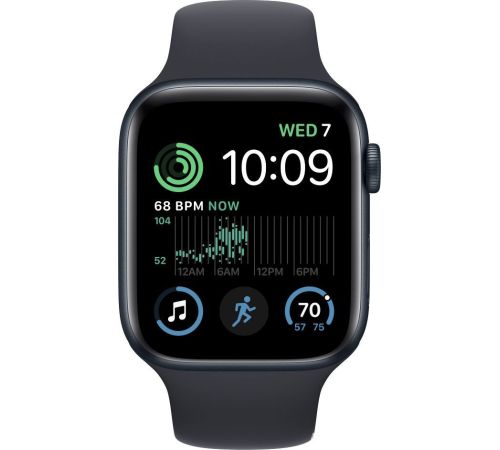 Умные часы Apple Watch SE 2 44 мм алюминиевый корпус, полуночный/полуночный, спортивный силиконовый ремешок M/L