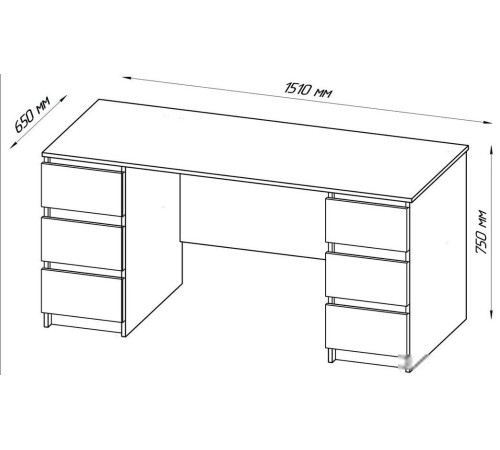 Стол Mio Tesoro Кастор 6 ящиков 151x65 2.03.06.040.1 белый
