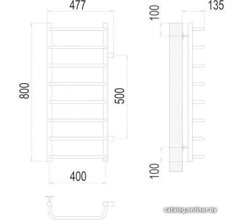 Полотенцесушитель TERMINUS Стандарт П8 400x800 бп 500 хром