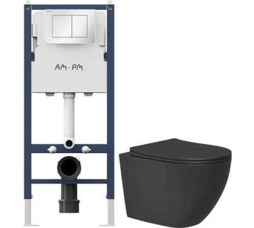 Унитаз подвесной Lauter Augsburg 21109EC + I012709 + I090201 черный матовый с кнопкой смыва белый глянцевый