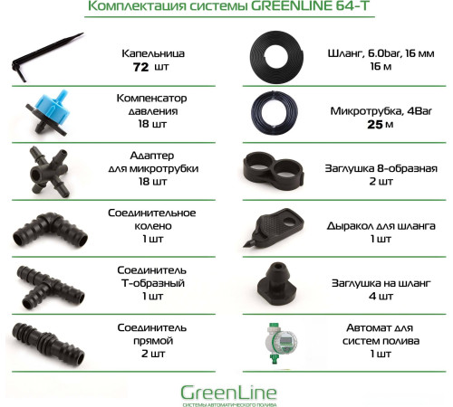 Система полива GreenLine 64T на 72 капельницы