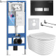 Унитаз подвесной Roxen Vine Tornado в комплекте с инсталляцией StounFix Dual Fresh 6 в 1 979025 кнопка: черный глянцевый