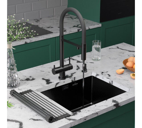 Кухонная мойка Roxen Uno 560210-54B-GR графит/текстурная PVD покрытие с ролл-матом и дозатором