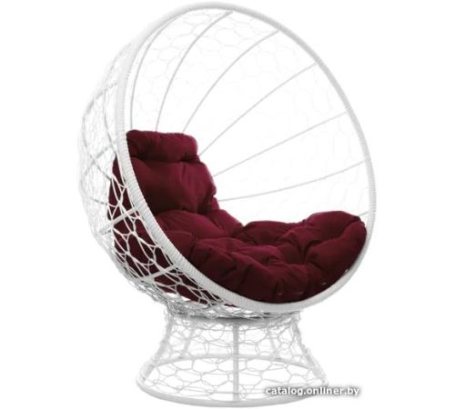 Кресло M-Group Кокос на подставке 11590102 белый ротанг/бордовая подушка