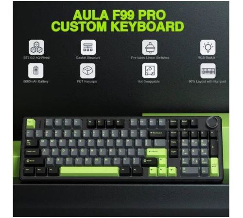 Клавиатура AULA F99 Pro черный/белый/зеленый, Leobog Star Vector