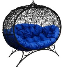 Садовый диван M-Group Улей на ножках 11220410 черный ротанг/синяя подушка