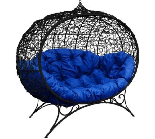 Садовый диван M-Group Улей на ножках 11220410 черный ротанг/синяя подушка