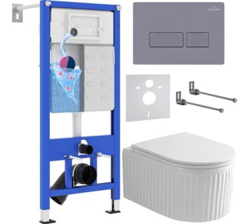 Унитаз подвесной Roxen Royal Matt в комплекте с инсталляцией StounFix Dual Fresh 6 в 1 968226 кнопка: серый бетон
