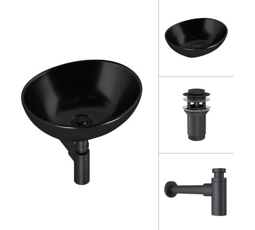 Умывальник Lauter 21652-A + клапан 21190B + сифон 21635B черный матовый
