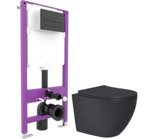 Унитаз подвесной Lauter Augsburg 21109EC + EVO815N + Triton Pro Evo черный матовый с кнопкой смыва черный, матовый
