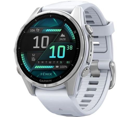Умные часы Garmin Fenix 8 43мм серебристый, белый ремешок