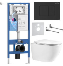 Унитаз подвесной Roxen Antares Tornado Long в комплекте с инсталляцией StounFix Dual Fresh 6 в 1 868452 кнопка: черный глянцевая