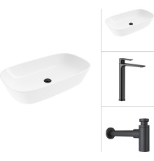 Умывальник Lauter 21393-70 + Reef 21CK8678BS с сифоном 21635B черный матовый