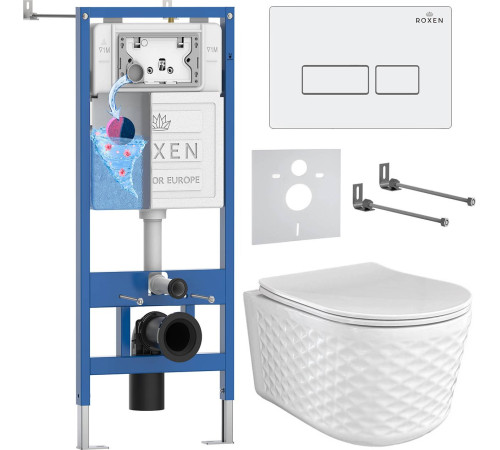 Унитаз подвесной Roxen Vine Tornado в комплекте с инсталляцией StounFix Dual Fresh 6 в 1 979000 кнопка:белый глянцевый