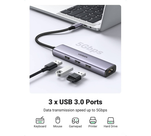 USB-хаб  Ugreen CM475 USB C to Ethernet 60600