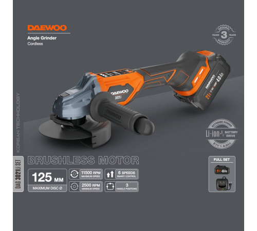 Угловая шлифмашина Daewoo Power DAG 3021Li Set с 1-им АКБ