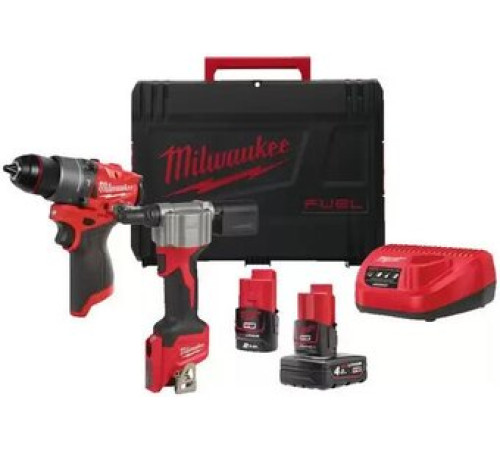 Milwaukee M12 FPP2D2-422X 4933480593 шуруповерт, заклепочник, 2 АКБ, кейс
