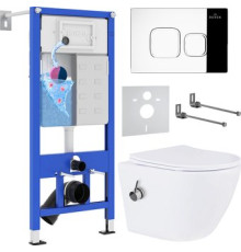 Унитаз подвесной Roxen Antares Bidet в комплекте с инсталляцией StounFix Dual Fresh 6 в 1 942567 кнопка: хром глянец