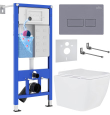 Унитаз подвесной Roxen Cube в комплекте с инсталляцией StounFix Dual Fresh 6 в 1 966775 кнопка: серый гранит