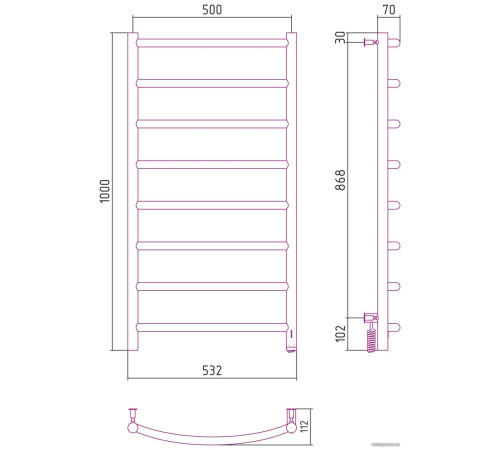 Полотенцесушитель Сунержа Галант 4.0 1000х500 МЭМ правый 00-0831-1050
