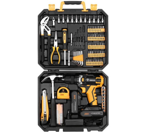 Дрель-шуруповерт Deko DKCD20FU-Li SET 195 063-4135 с 2-мя АКБ, кейс, набор оснастки